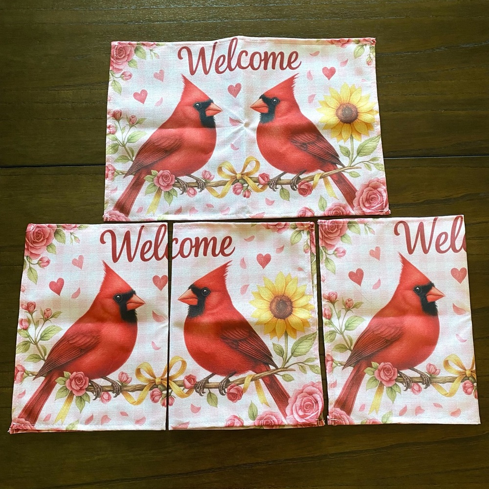 NEW 4 Pack Set Cardinal Welcome Table Placemats Each measure 19” x 12.5”
